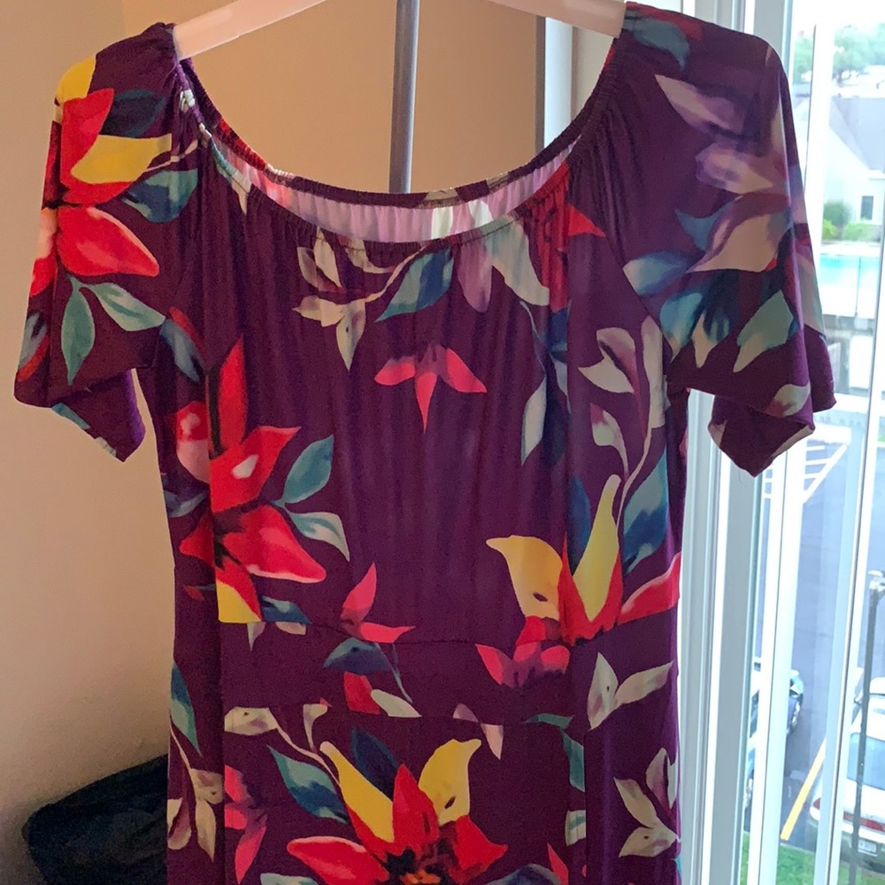 Purple floral split dress with built in shorts